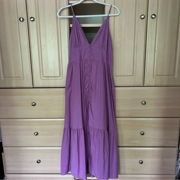 Abercrombie & Fitch Linen-Blend Button-Through Maxi Dress Purple - Picture 2 of 6